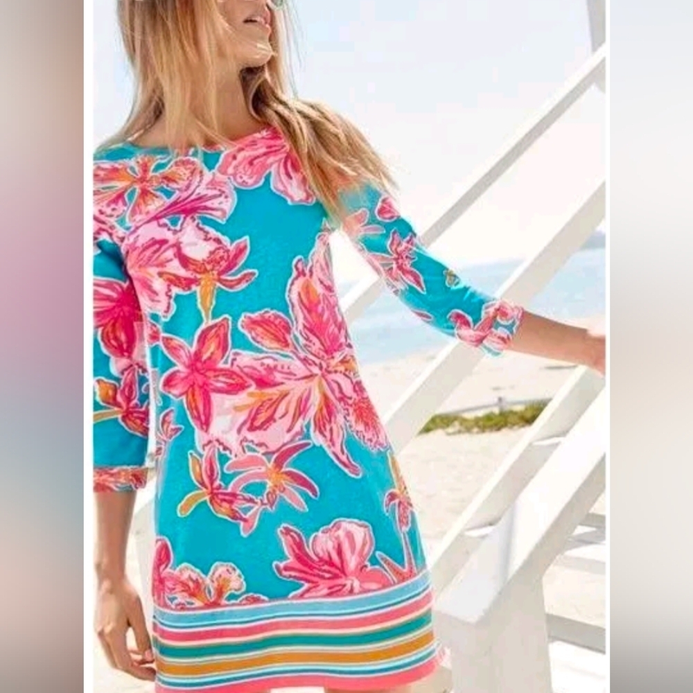 Lilly Pulitzer Linden Sea Blue Via Sunny Floral Dress Size XS